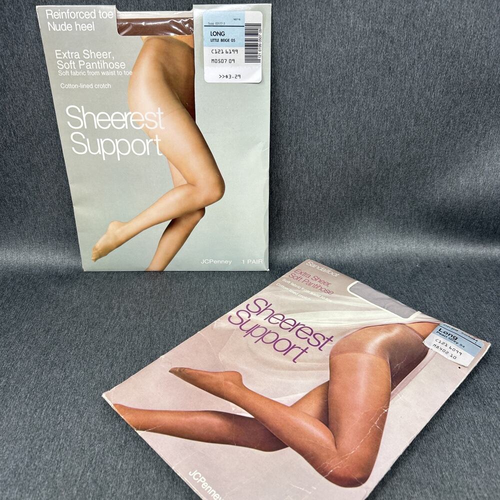 2pk JC Penny Sheerest Support LONG Pantyhose Pearl Grey 84 & Little Beige 05 USA